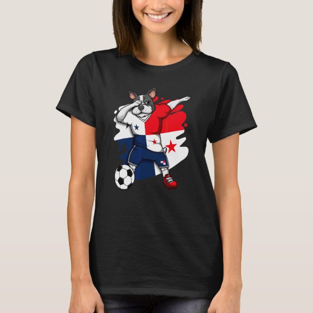 Dabbing French Bulldog Panama Soccer Fans Jersey F T-Shirt (Front)