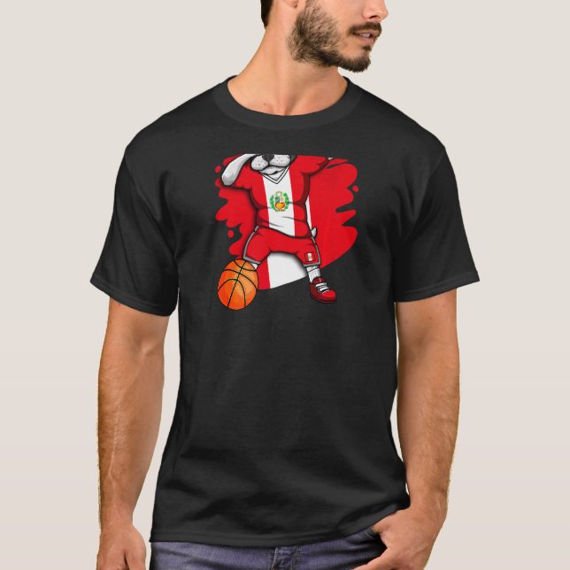 Dabbing French Bulldog Peru Basketball Fan Jersey  T-Shirt (Front)