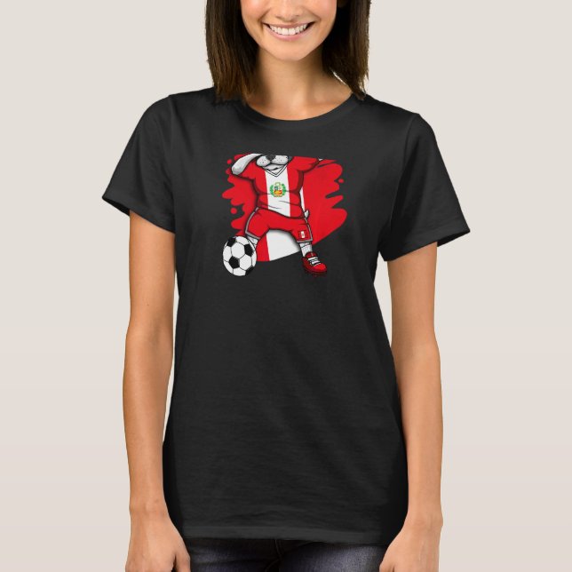 Dabbing French Bulldog Peru Soccer Fans Jersey Foo T-Shirt (Front)