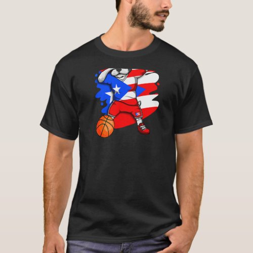 Dabbing French Bulldog Puerto Rico Basketball Fan  T_Shirt