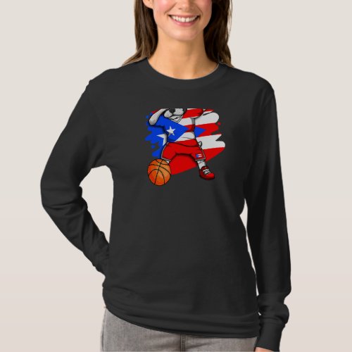 Dabbing French Bulldog Puerto Rico Basketball Fan  T_Shirt