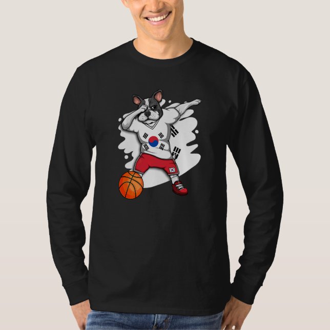 Dabbing French Bulldog South Korea Basketball Fan  T-Shirt (Front)