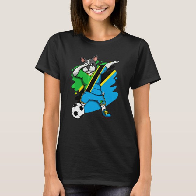 Dabbing French Bulldog Tanzania Soccer Fans Jersey T-Shirt (Front)