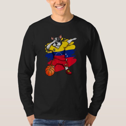 Dabbing French Bulldog Venezuela Basketball Fan Je T_Shirt