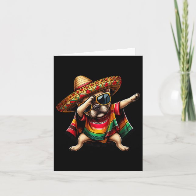 Dabbing Frenchie Dog Sombrero Mexican Poncho Cinco Card (Front)