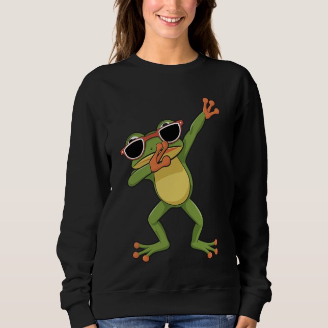 Dabbing Frog With Sunglasses Funny Pose Cool Frog Sweatshirt (Front)