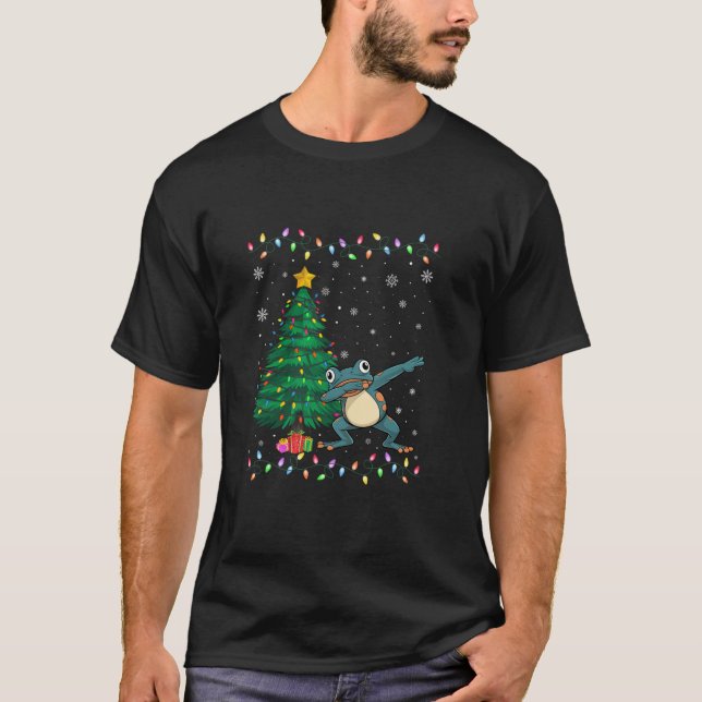 Dabbing Frog Xmas Tree Lights Ugly Christmas Sweat T-Shirt (Front)