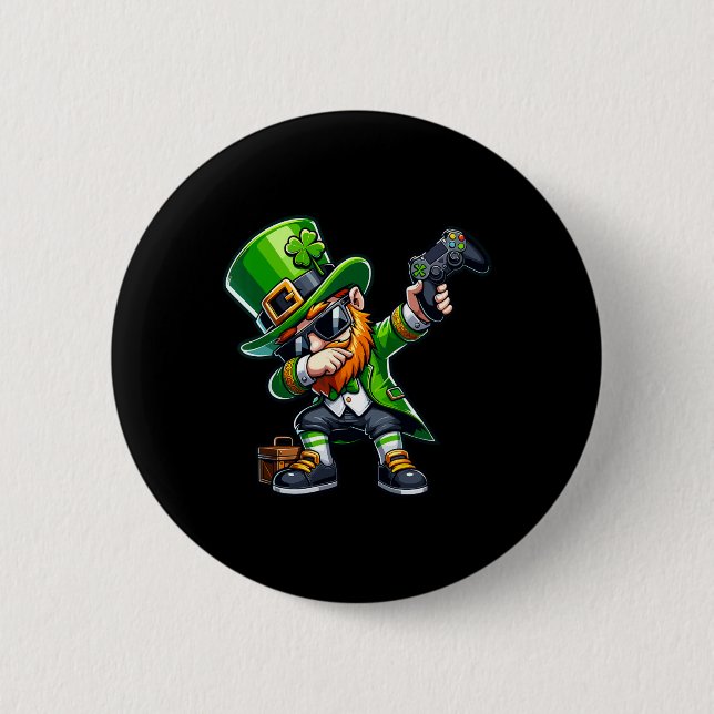 Dabbing Gamer Leprechaun Dab Dance St Pattys St Pa Button (Front)