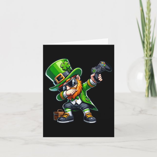 Dabbing Gamer Leprechaun Dab Dance St Pattys St Pa Card (Front)