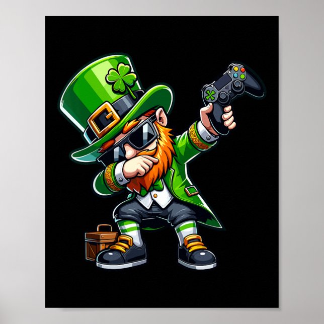 Dabbing Gamer Leprechaun Dab Dance St Pattys St Pa Poster (Front)