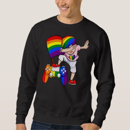 Dabbing Gamer Lgbt Q Cool Rainbow Flag Gay Pride Sweatshirt