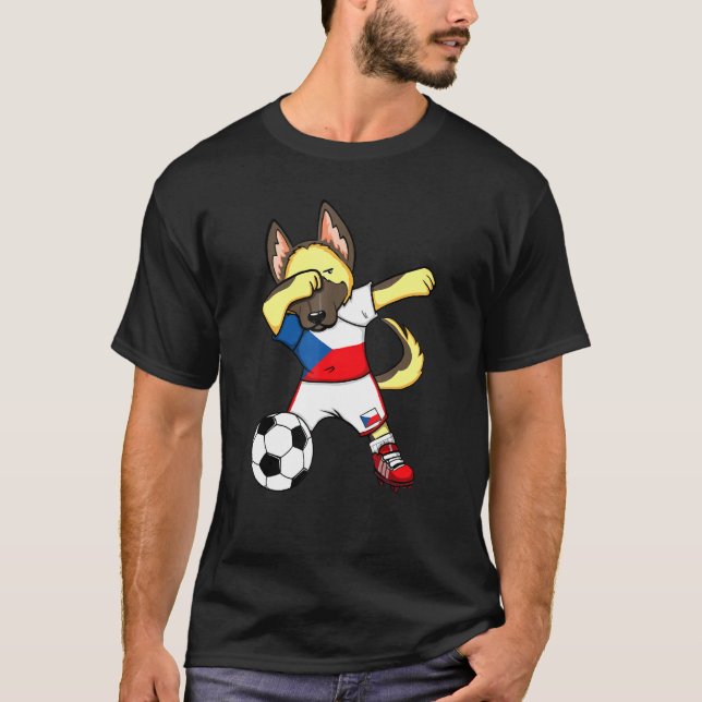 Dabbing German Shepherd Czech Republic Soccer Fans T-Shirt (Front)
