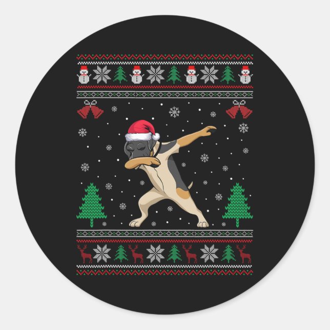 Dabbing German Shorthaired Pointer Dog Santa Hat C Classic Round Sticker (Front)