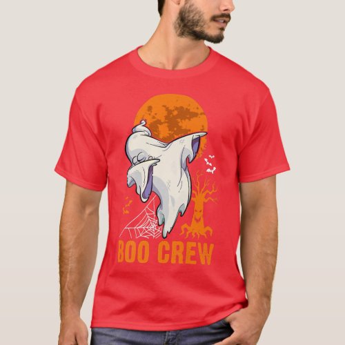 Dabbing Ghost Halloween Orange Moon Boo Crew 15 T_Shirt