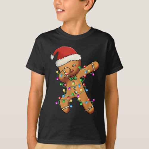 Dabbing Gingerbread Man Christmas Santa Hat Xmas  T_Shirt