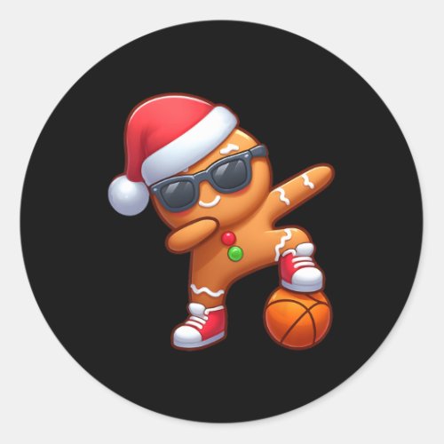 Dabbing Gingerbread Santa Christmas Basketball Boy Classic Round Sticker