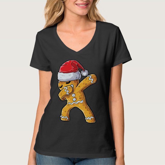 Dabbing Gingerbread Santa Christmas Kids Boys Xmas T-Shirt (Front)
