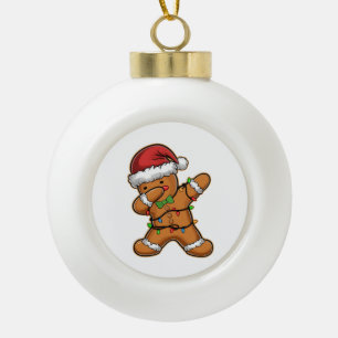 Dabbing Gingerbread Tree Light Christmas Ceramic Ball Christmas Ornament
