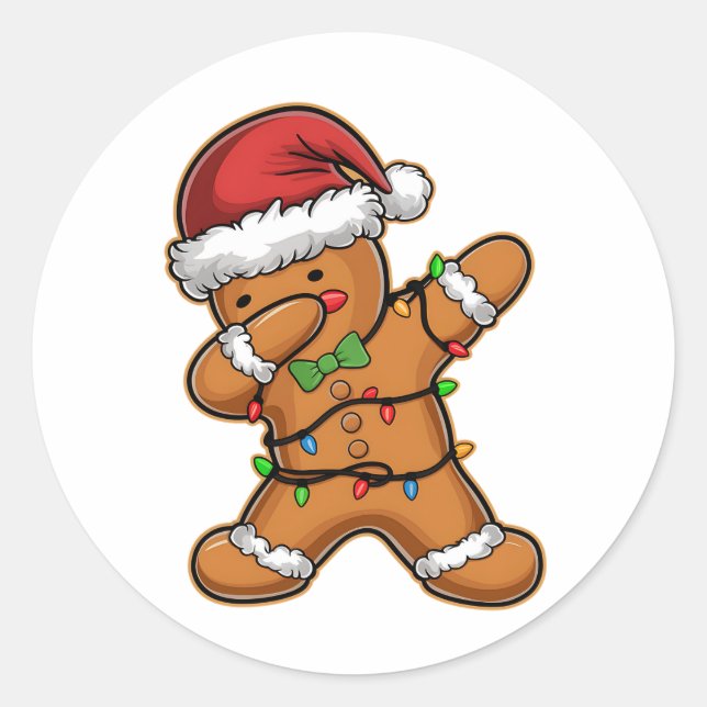 Dabbing Gingerbread Tree Light Christmas Classic Round Sticker (Front)