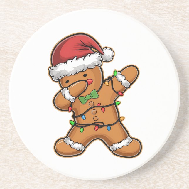 Dabbing Gingerbread Tree Light Christmas Coaster (Front)
