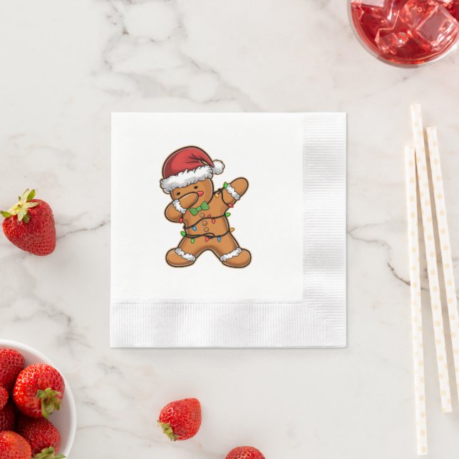 Dabbing Gingerbread Tree Light Christmas Napkins (Insitu)