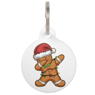 Dabbing Gingerbread Tree Light Christmas Pet ID Tag