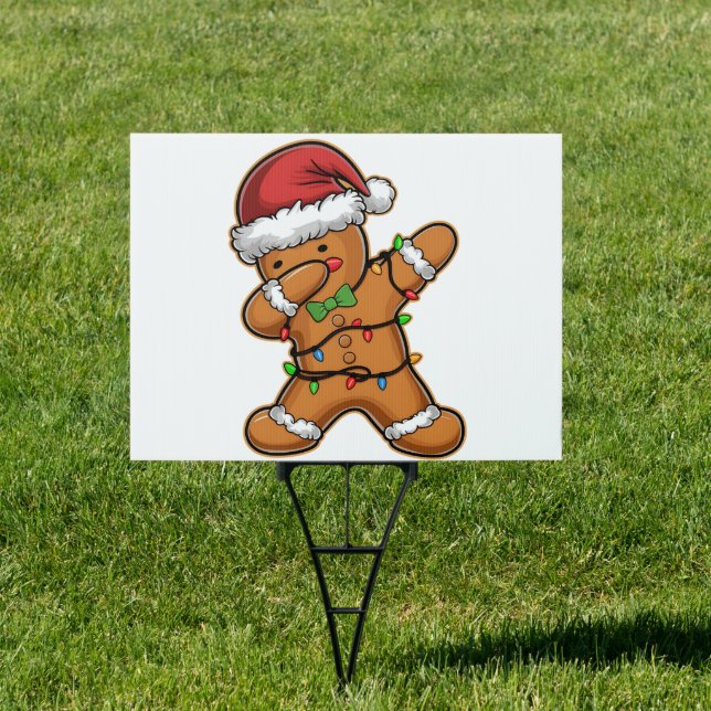 Dabbing Gingerbread Tree Light Christmas Sign (Insitu)