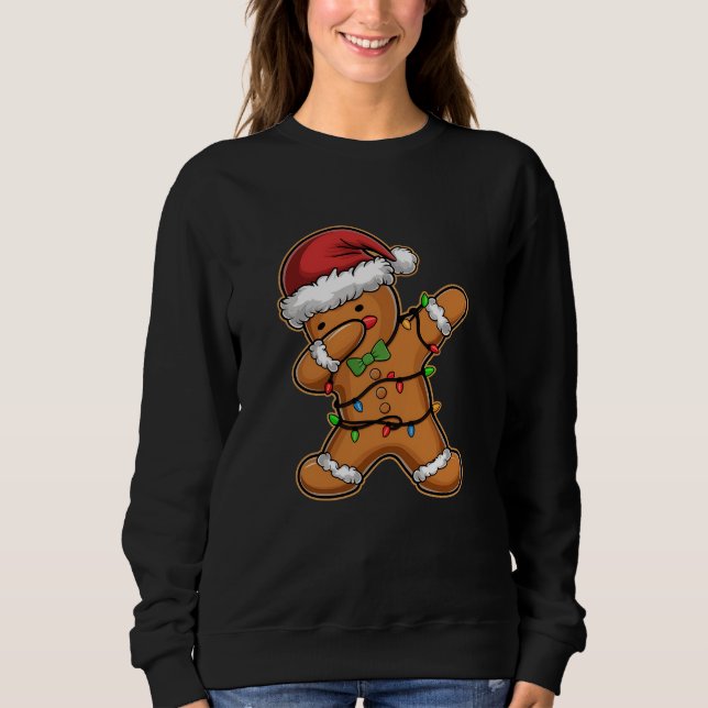 Dabbing Gingerbread Tree Light Christmas Sweatshirt (Front)