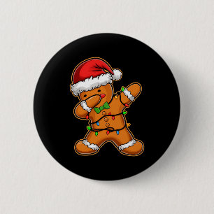 Dabbing Gingerbread Tree Light Christmas T Shirt Button