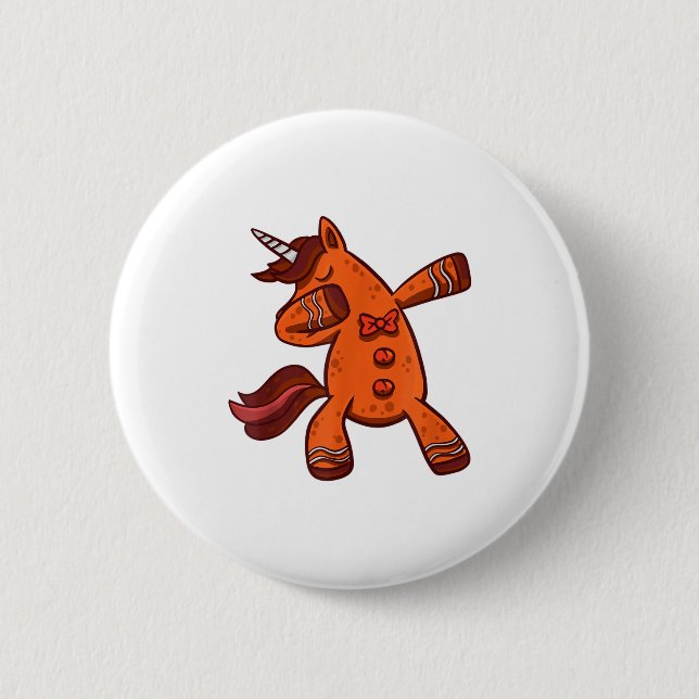 Dabbing Gingerbread Unicorn Cookie Christmas  Button (Front)