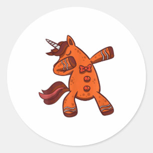 Dabbing Gingerbread Unicorn Cookie Christmas  Classic Round Sticker