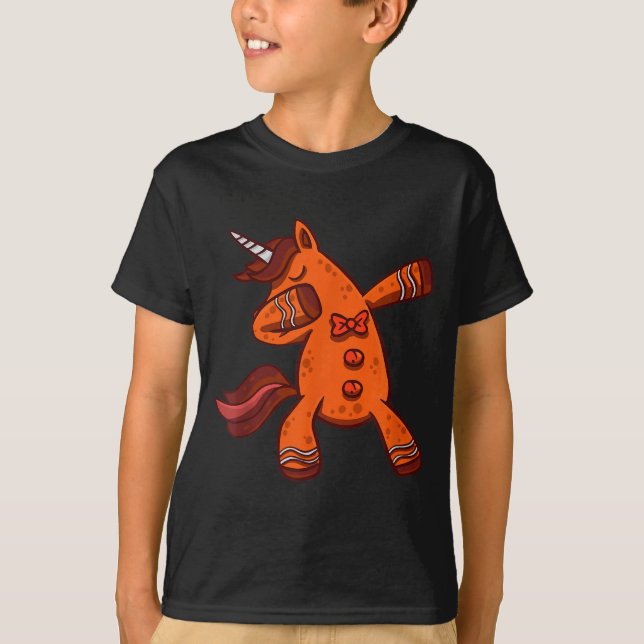 Dabbing Gingerbread Unicorn Cookie Christmas  T-Shirt (Front)