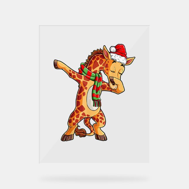 Dabbing Giraffe Santa T Shirt Christmas Kids Boys  Acrylic Sign (Front)