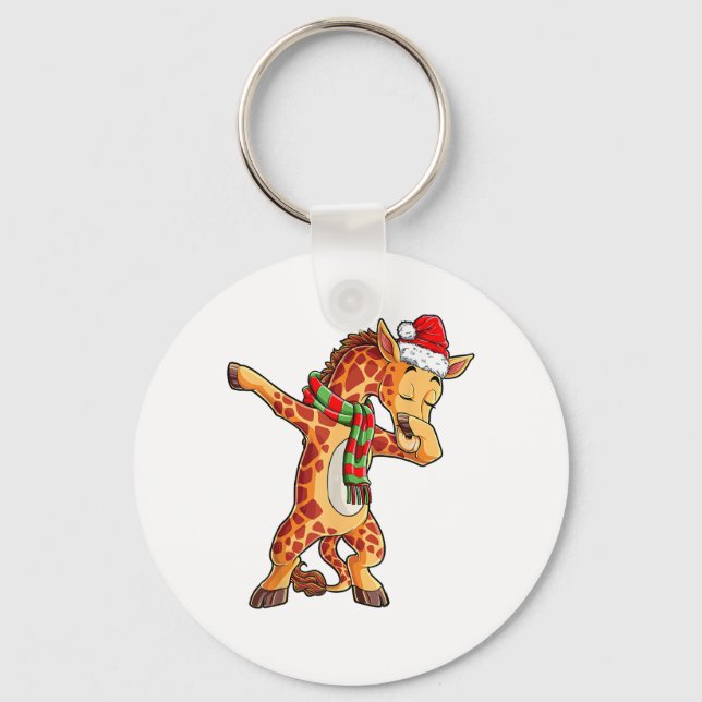 Dabbing Giraffe Santa T Shirt Christmas Kids Boys  Keychain (Front)