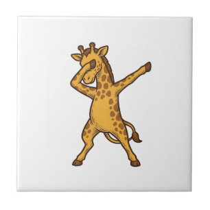 Dabbing Giraffe Vintage Engraving T-Shirt Design_1 Ceramic Tile