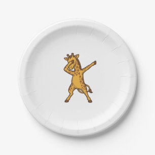Dabbing Giraffe Vintage Engraving T-Shirt Design_1 Paper Plates