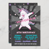 Dabbing GIRL Unicorn Birthday Party Invitation