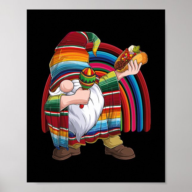 Dabbing Gnome Cinco De Mayo Fiesta Rainbow Taco Poster (Front)