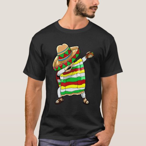 Dabbing Gnomes  Mexican Poncho Sombrero Cinco De M T_Shirt