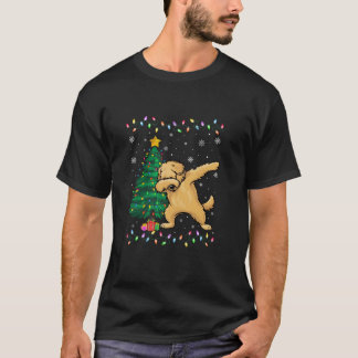 Dabbing Goldendoodle Dog Xmas Tree Lights Ugly Chr T-Shirt