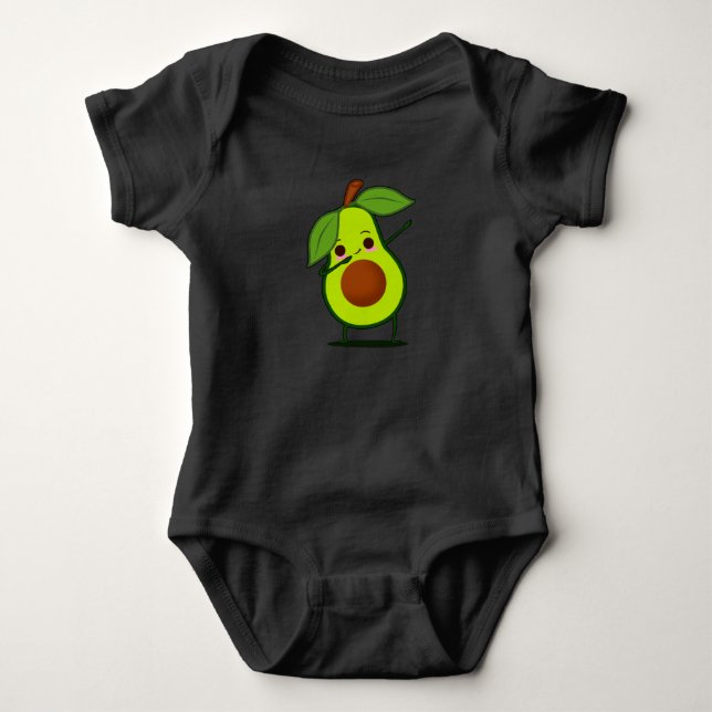 Dabbing Green Avocado Dab Funny Dancing Fruit Baby Bodysuit (Front)