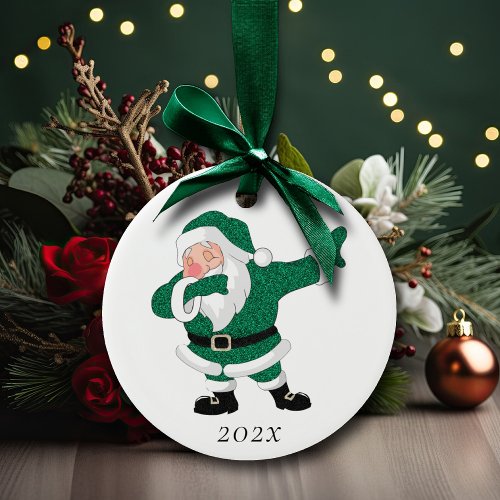 Dabbing Green Santa Claus  Fun Holiday XMAS Humor Ceramic Ornament