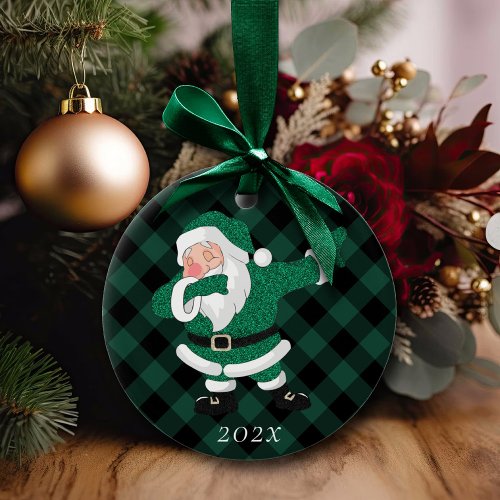 Dabbing Green Santa Claus  Fun Holiday XMAS Humor Ceramic Ornament