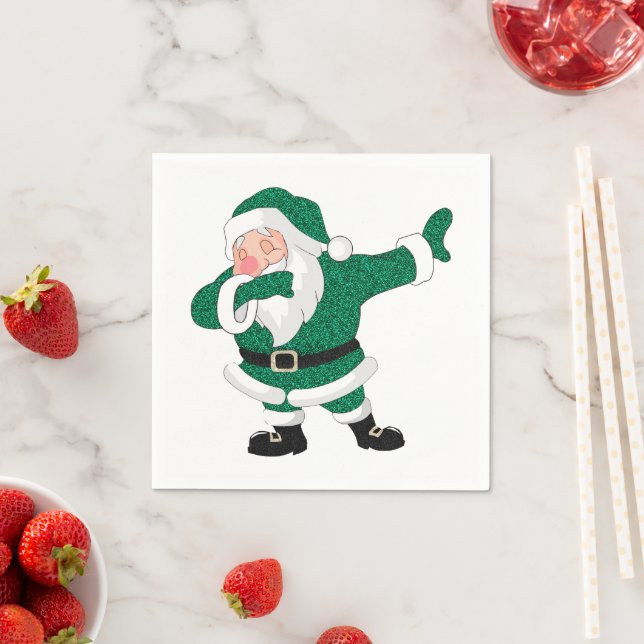 Dabbing Green Santa Claus | Fun Holiday XMAS Humor Napkins (Insitu)