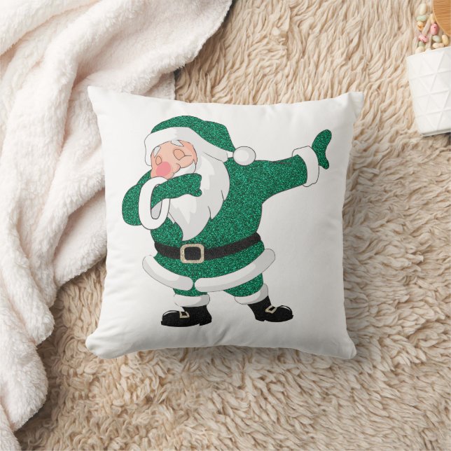 Dabbing Green Santa Claus | Fun Holiday XMAS Humor Throw Pillow (Blanket)