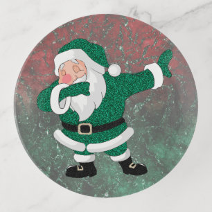 Dabbing Green Santa Claus Fun Holiday XMAS Humor Trinket Tray
