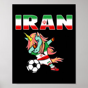 Dabbing Green Unicorn Iran Soccer Fans Jersey Iran Poster