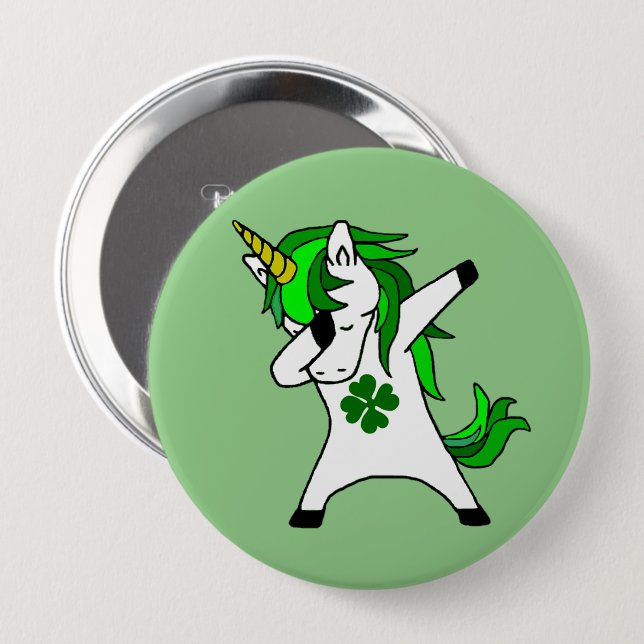 Dabbing Green Unicorn St. Patrick's day Clover Button (Front & Back)