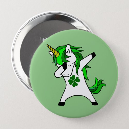 Dabbing Green Unicorn St Patricks day Clover Button