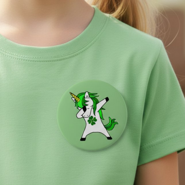 Dabbing Green Unicorn St. Patrick's day Clover Button (Creator Uploaded)